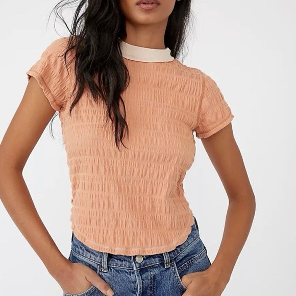 Free people | Peach Textured Women's ringer Top | size small